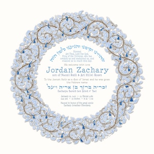 Personalisiertes jüdisches Baby Geschenk Junge Namensschild Neugeborenen Bris Zertifikat Benutzerdefinierter Name Kleinkind New Baby Brit Milah Zeremonie Kinder Name Andenken