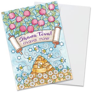Forfaits Nouvel An juif Shana Tova Mickie Caspi Ensemble de 8 cartes de voeux et enveloppes Roch Hachana