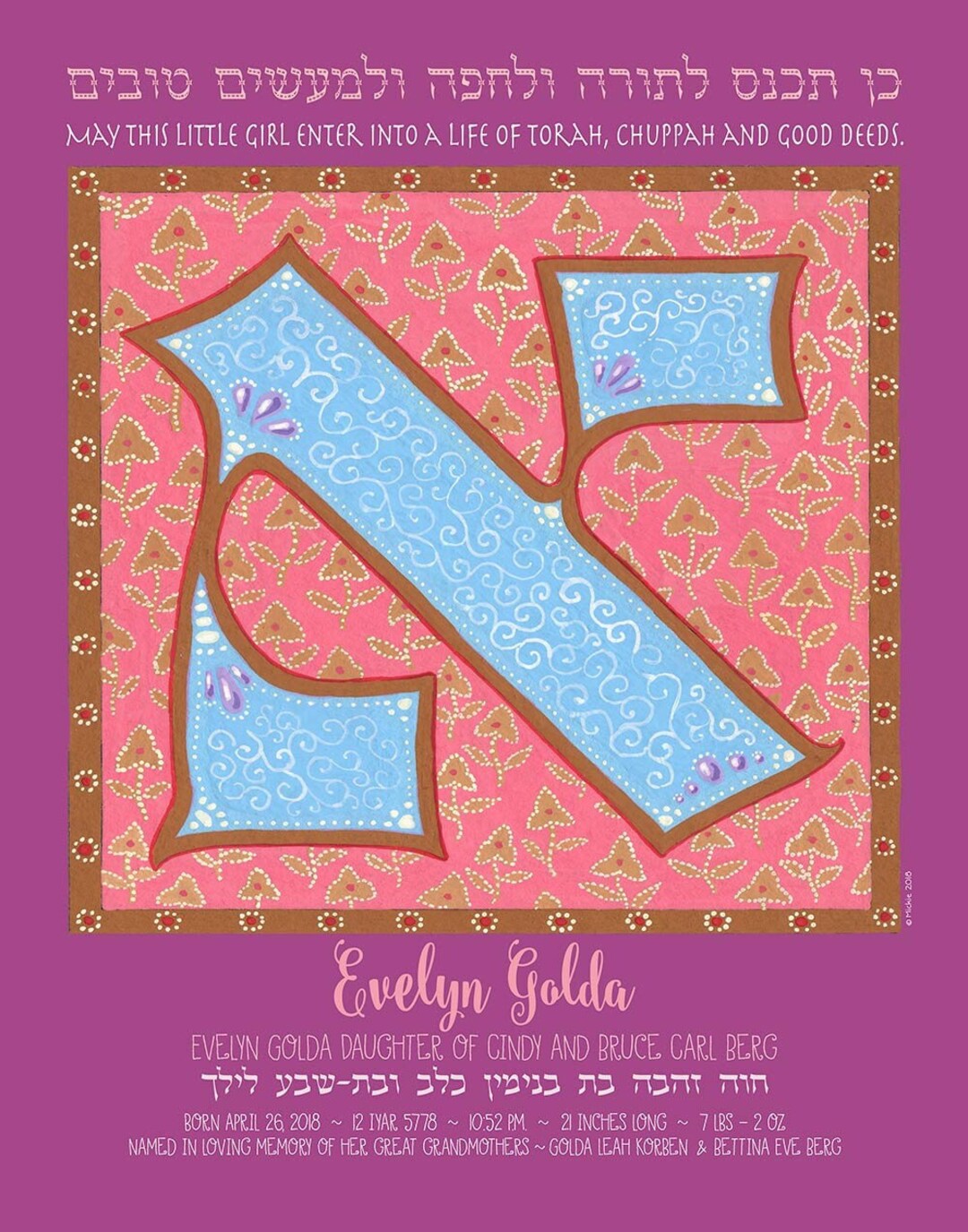 Personalized Jewish Baby Gift Girl Naming Ceremony Newborn Simchat Bat ...