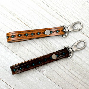 Southwestern Leather Key Fob - Handmade Western Keychain - Southwestern Sun Leather Key Chain - Leather Accessories - Wristlet Key Holder