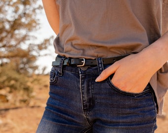 Women's Thin Leather Belt | Designer Belts | High-Quality Full-Grain Leather Belt 1/2 Inch Wide