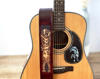 Polar Bear Leather Guitar Strap - Hand Tooled Adjustable Electric and Acoustic Guitar Straps - Ready to Ship