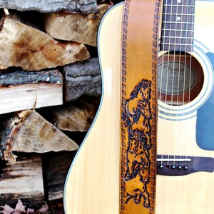 Wild Horse Leather Guitar Strap - Tooled Western Electric or Acoustic Guitar Strap for Men or Women - Guitar Player Gift for Him or Her image 7