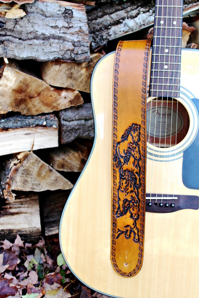 Wild Horse Leather Guitar Strap - Tooled Western Electric or Acoustic Guitar Strap for Men or Women - Guitar Player Gift for Him or Her image 7