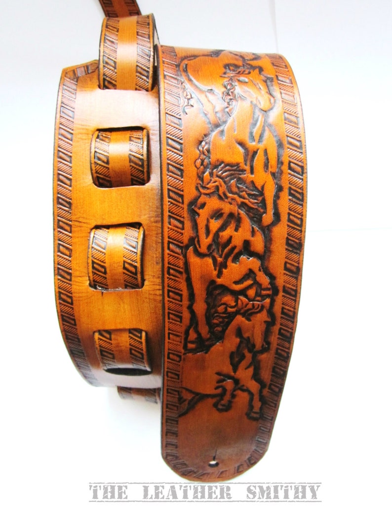 Wild Horse Leather Guitar Strap - Tooled Western Electric or Acoustic Guitar Strap for Men or Women - Guitar Player Gift for Him or Her image 10