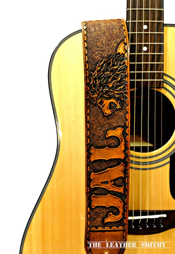 Personalized Lion Guitar Strap With Matte Background Hand Etsy