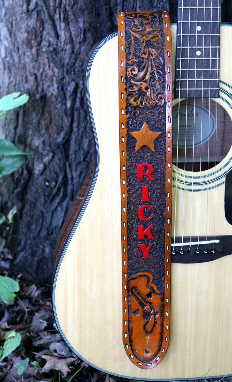 Personalized Western Leather Guitar Strap Hand Tooled and Etsy