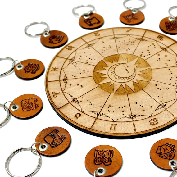 Horoscope Keychain - Zodiac Leather Key Chain - Astrology Sign