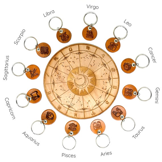 Horoscope Keychain - Zodiac Leather Key Chain - Astrology Sign