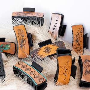 Engraved Leather Hair Claw Clip | Large Medium Small Hair Clip | Western Leather Hair Accessories for Women