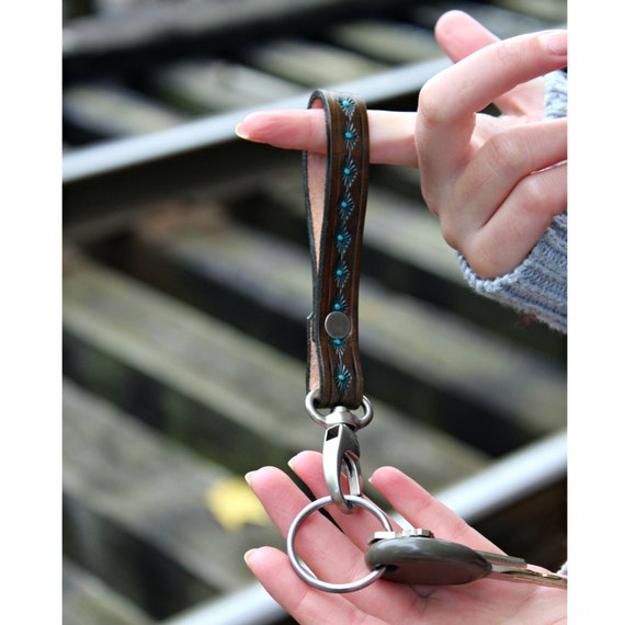 Southwestern Leather Key Fob - Handmade Western Keychain