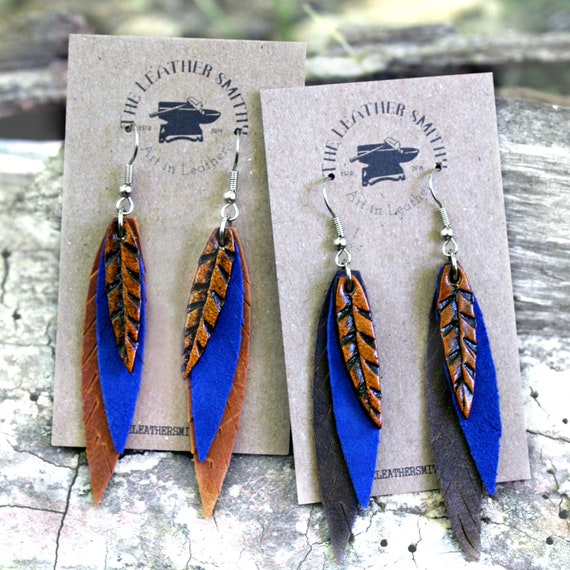 Feather Earrings in Teal  Natural Colors Boho Turquoise  Etsy