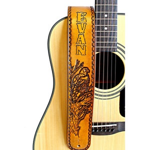 Personalized Guitar Strap with Eagle, Custom Hand Tooled Leather Guitar Strap for Acoustic or Electric Guitars, 2.5&quot; Wide