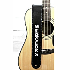 Personalized Black Leather Guitar Strap - 2.5” Wide,  Hand Painted Adjustable Acoustic Electric Guitar Straps - Guitar Gifts