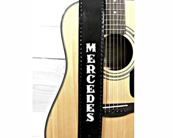 Personalized Black Leather Guitar Strap - 2.5” Wide,  Hand Painted Adjustable Acoustic Electric Guitar Straps - Guitar Gifts