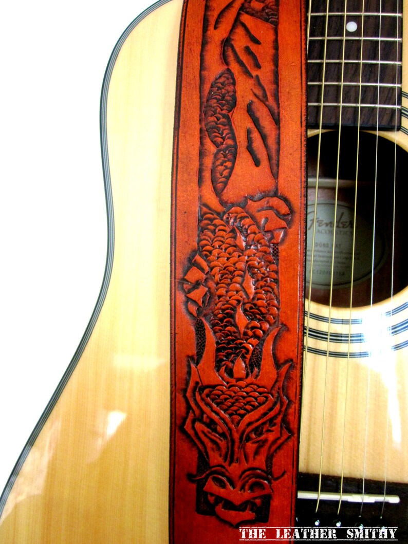 Hand Tooled Leather Dragon Adjustable Guitar Strap 2.5 Etsy