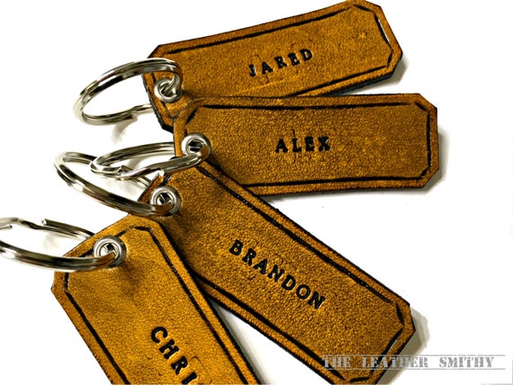 RCH Gifts Personalized Leather Keychain, Leather Keychain Engraved, Engraved keychain/Laser Engraved Gray / M2 / 2 Sides