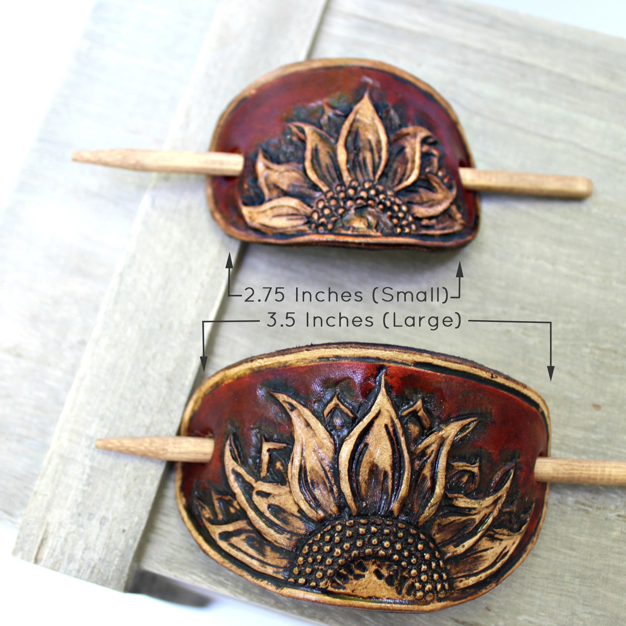 Vintage 1970s Leather Hair Slide Barrette Floral Hand Tooled Boho Wood Stick Pin Leather Vintage Hair Accessories for sale | eBay main image 4
