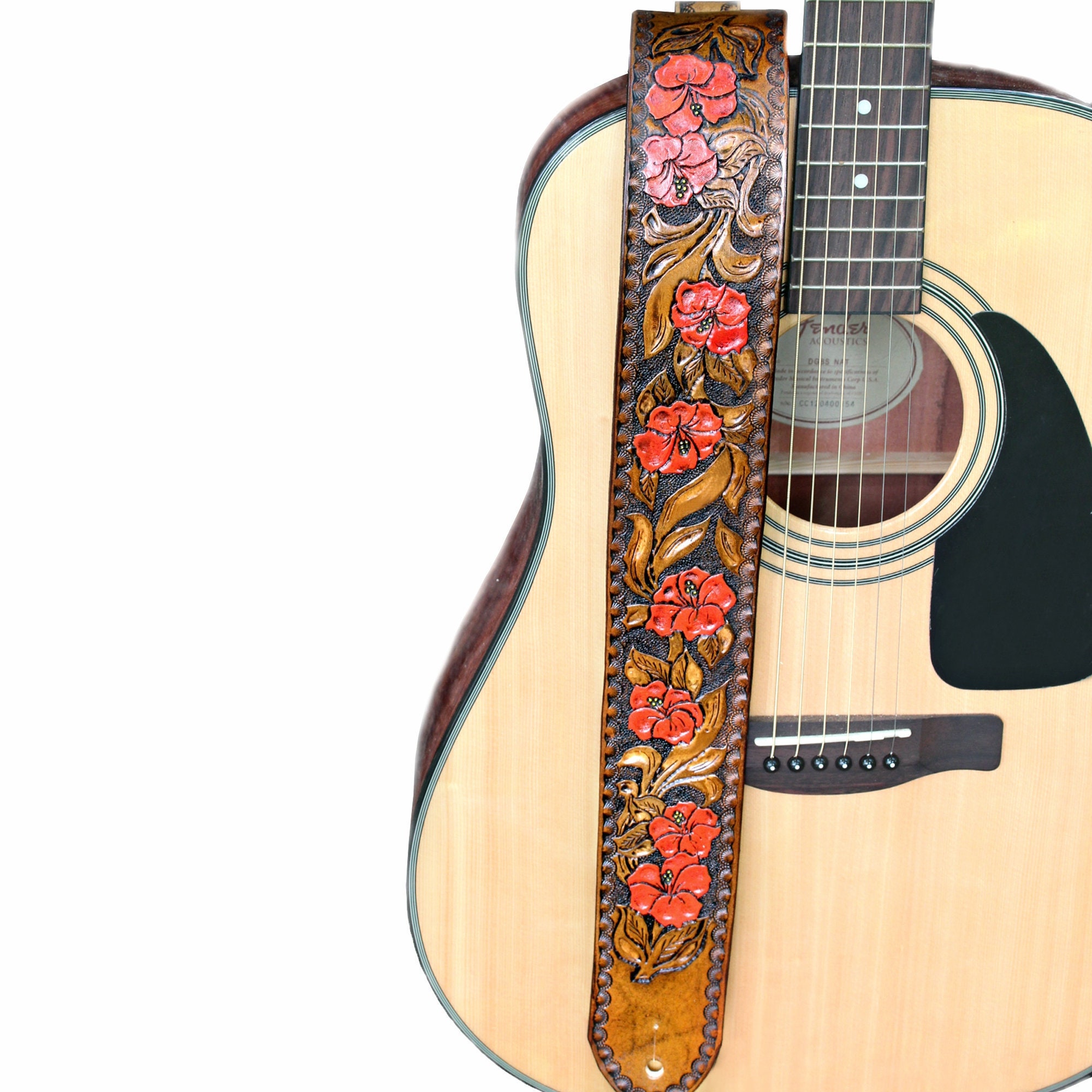 Reddish Orange Hibiscus Flower Floral Leather Guitar Strap - Etsy