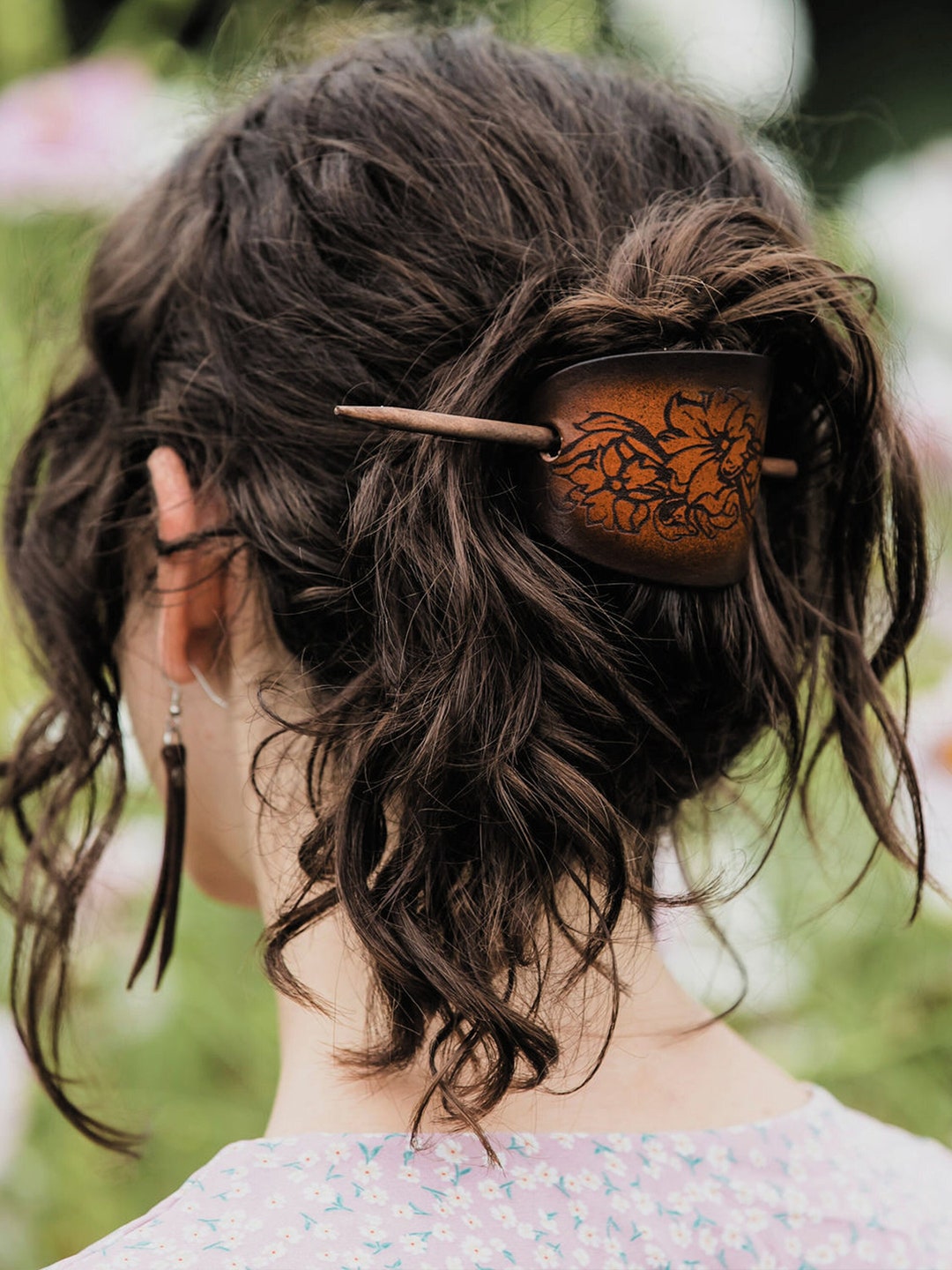 Engraved Leather Hair Barrette | Western Flower Hair Pins | Eagle