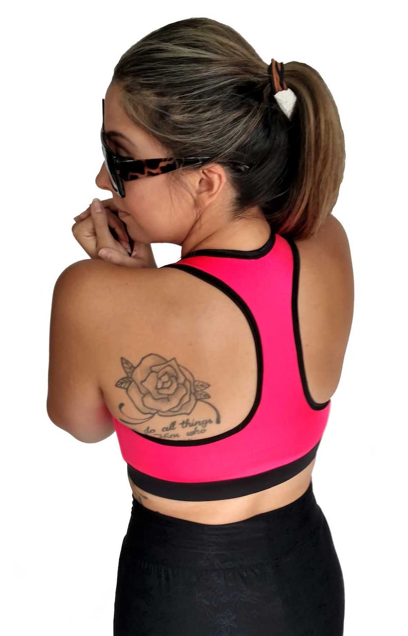 jogging active wear exercise top Hot Pink Busy Bee fitness bra Sports Bra workout high compression athletic hiking running yoga