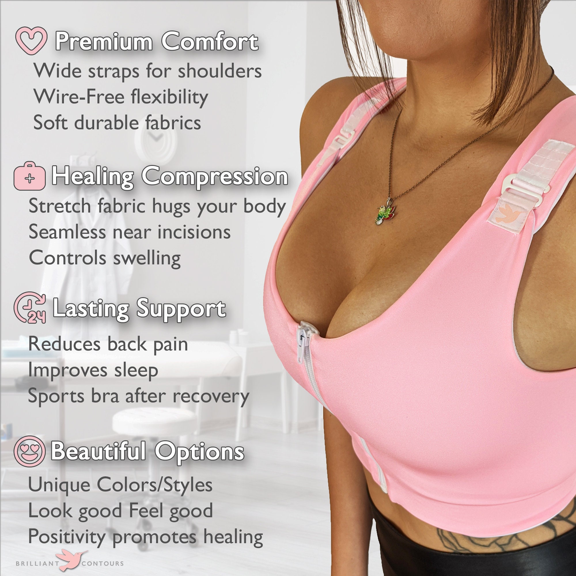 Post Surgical Comfortable Compression Front Closure Bra for Breast