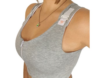 Post Surgical Comfortable Compression Front Closure Bra for Breast Augmentation | Implants | Mastectomy | Reconstruction | Soft Grey