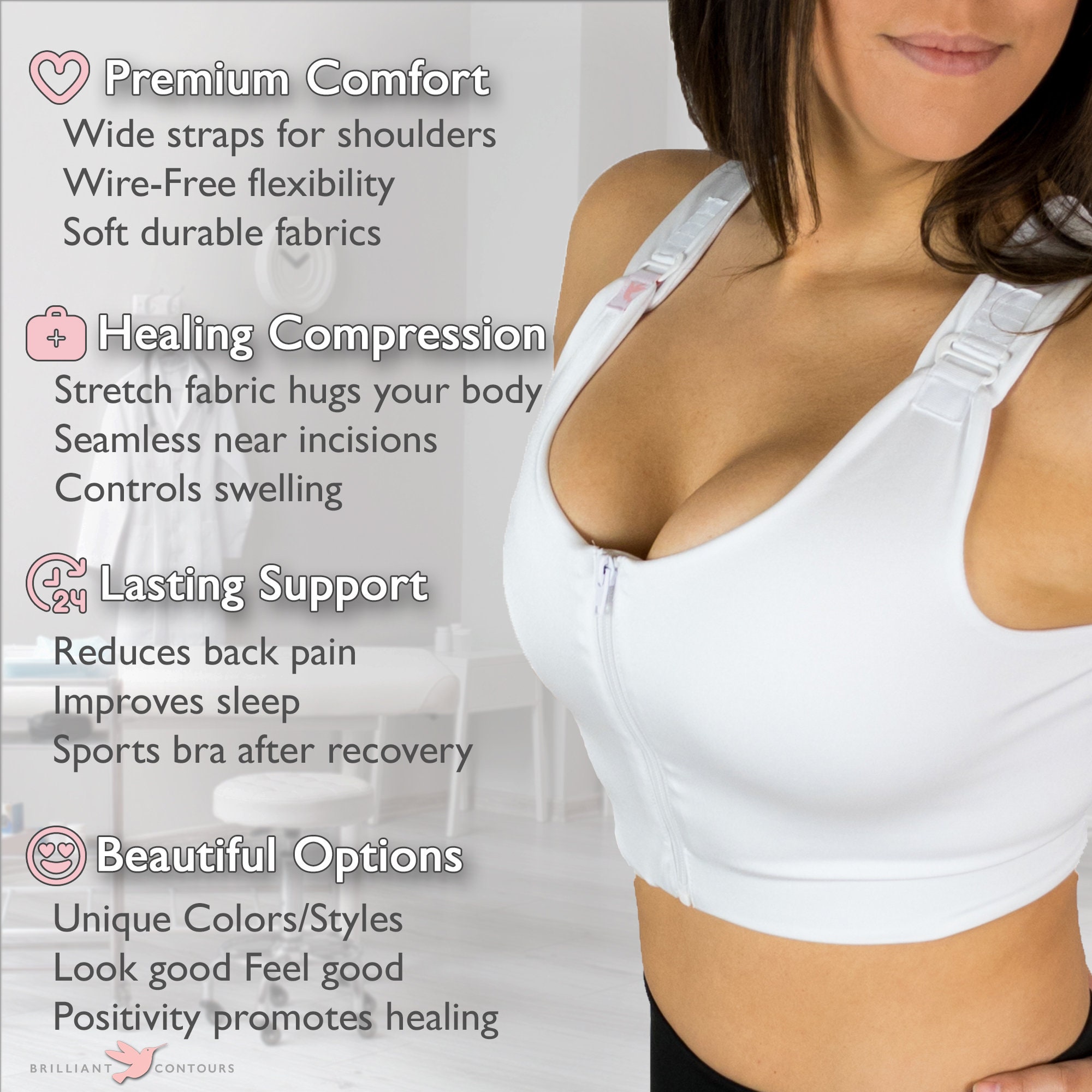 Post Surgical Comfortable Compression Front Closure Bra for Breast  Augmentation Implants Mastectomy Reconstruction Surgery White -  Canada