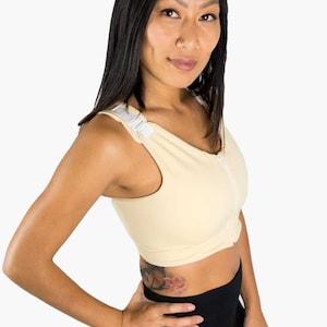 Post Surgical Comfortable Compression Front Closure Bra for Breast Augmentation | Implants | Mastectomy | Reconstruction | Classic Beige