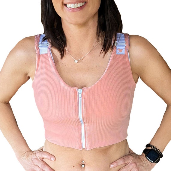 Post Surgical Comfortable Compression Front Closure Bra for Breast Augmentation | Implants | Mastectomy | Reconstruction | Soft Blush