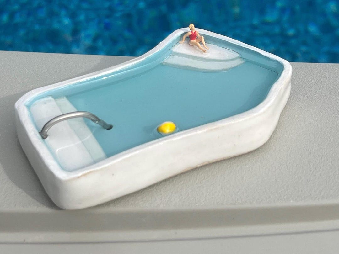 Mini Ceramic Pool Sculpture, Lazy L Design With Figure - Etsy