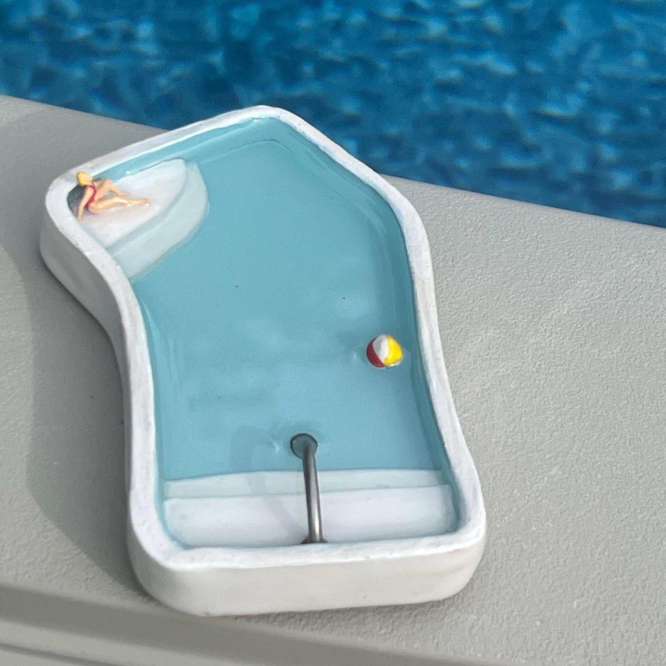 Mini Ceramic Pool Sculpture, Lazy L Design With Figure - Etsy