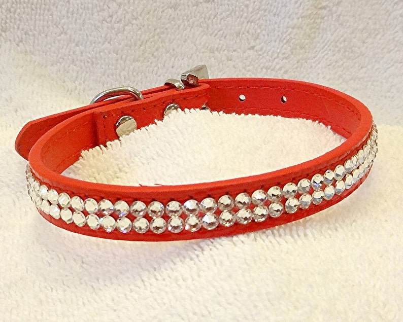 red dog collar with rhinestones