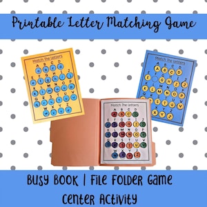 Printable Letter Matching Game | Center Activity | Busy Book Pages | File Folder Game | Cut and Paste Kindergarten Preschool