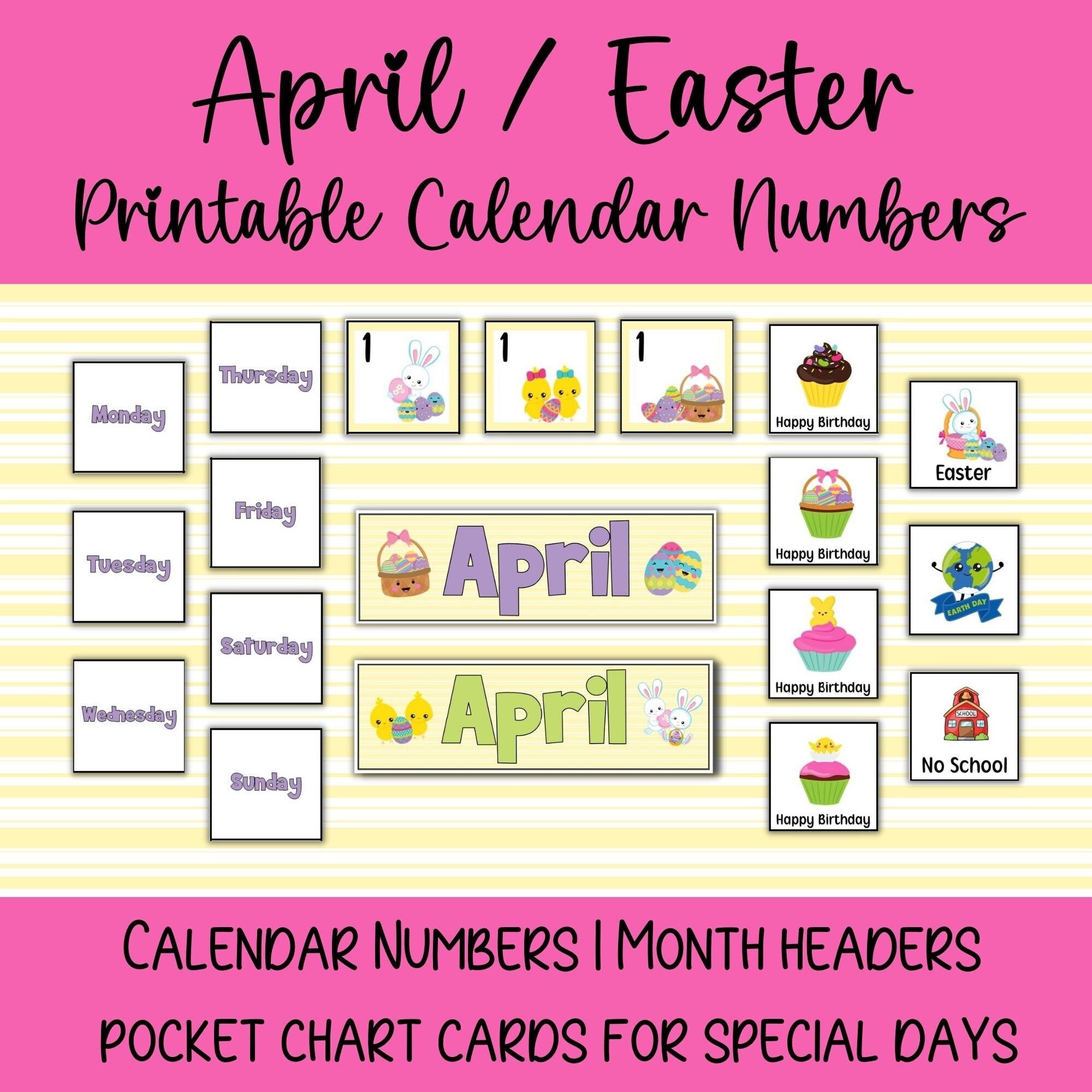 April Calendar Numbers Easter Theme for Pocket Chart - Etsy