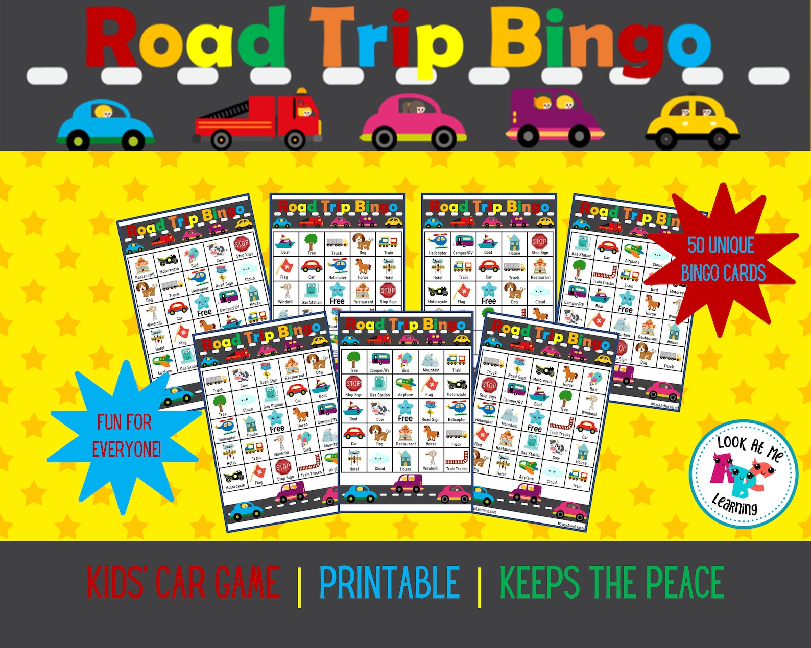 Road Trip Bingo 50 Printable Bingo Cards Printable Game Etsy