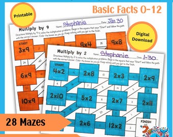 Multiplication Facts Mazes  28 Unique Printable Mazes for Basic Multiplication Facts 0-12