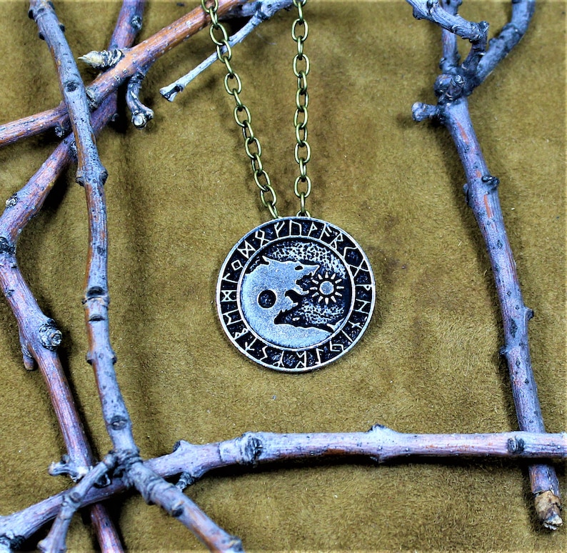 day and night sun and moon Viking wolf necklace