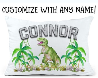 DINOSAUR NAME INITAL BOY BEDROOM PERSONALISED CUSTOM PILLOW CUSHION PRESENT GIFT