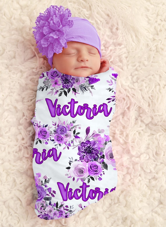 Baby Girl Floral Monogram Blanket Colored Personalized Baby Blanket Personalized Swaddle Blanket Baby Girl Receiving Blanket Monogram