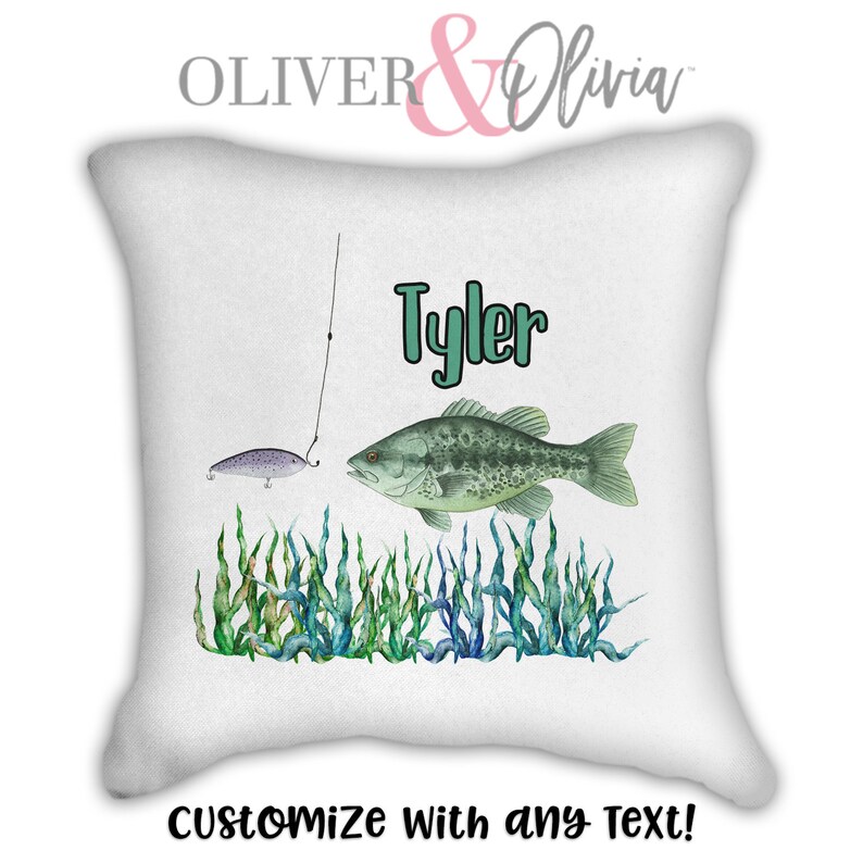 Personalized Fish Pillow Customized with Any Text White Pillow Case Personalized Pillow Personalized Fishing Pillow Gift