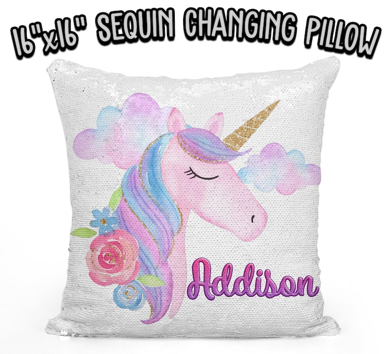 Personalized Unicorn Pillow Rose Gold Pillow Personalized Unicorn Pillow Sequin Changing Pillow Personalized Pillow 16x16 Pillow