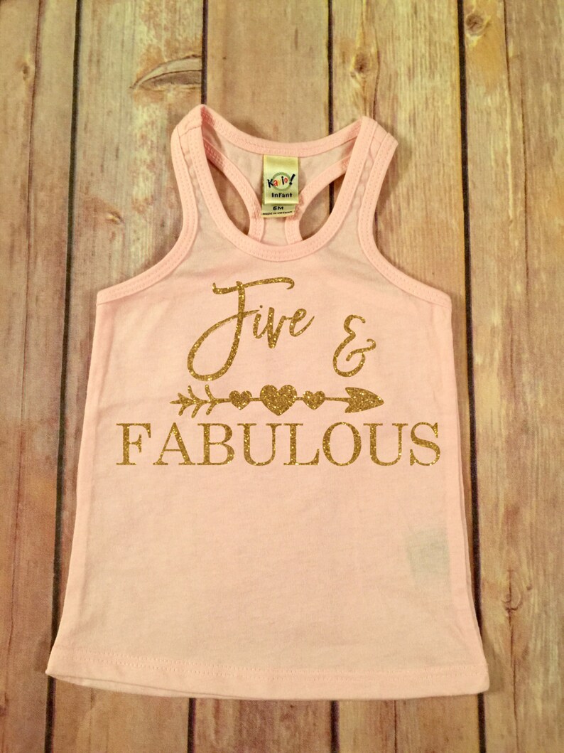 Five and Fabulous Shirt Birthday Tank Gold Birthday Shirt Baby Girl 5th Birthday Gold Sparkle Dress 5th Birthday Dress Fifth Birthday
