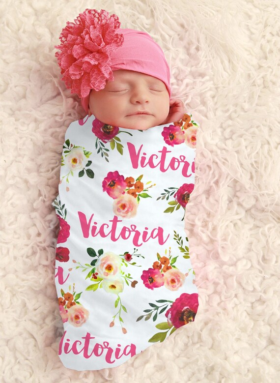 personalized floral baby blanket