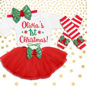 baby girl in christmas outfit