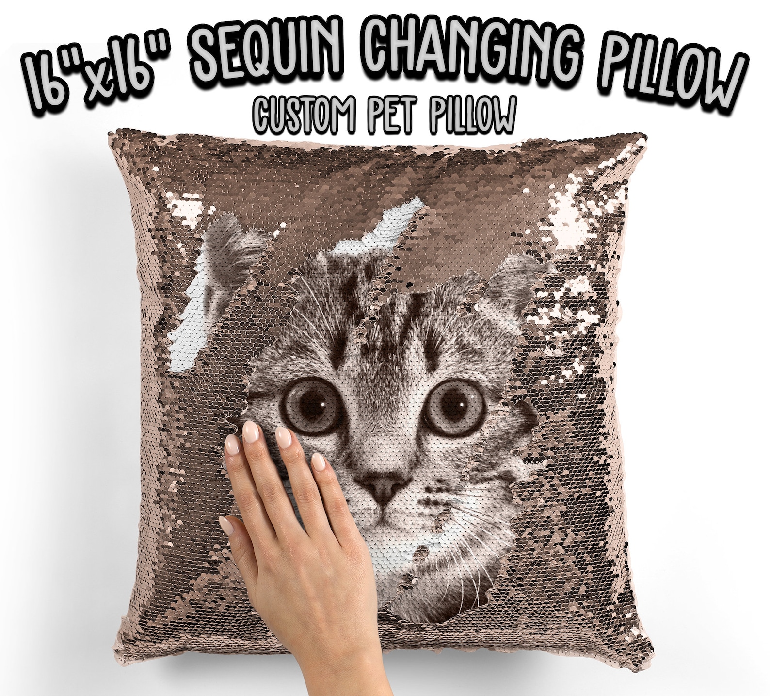 Personalized Sequined Cat Pillow