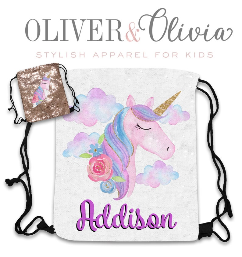 Personalized Sequin Unicorn backpack Girls Bag Party Favor Birthday Gift Girls Unicorn Drawstring Backpack
