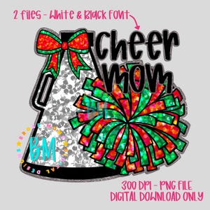 Cheer Mom Faux Glitter Red and Green PNG File