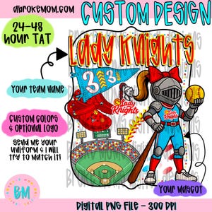 Custom Softball Mascot Design | Mascot, Colors & Logo | Sports Spirit Wear PNG | Personalized Digital Download