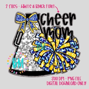 Cheer Mom Faux Glitter Blue and Gold PNG File